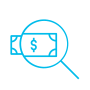 Icon of magnifying glass over a dollar bill