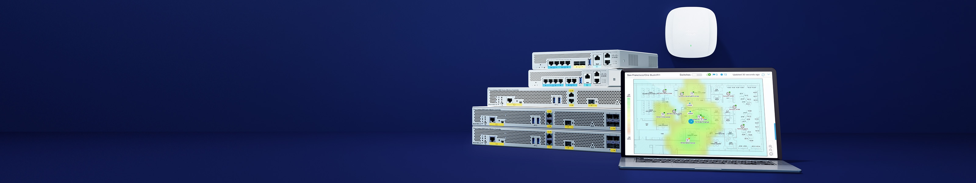 Cisco Catalyst 9800 wireless lan controllers, Cisco Catalyst access point, with Cisco Catalyst Center 3D analyzer image