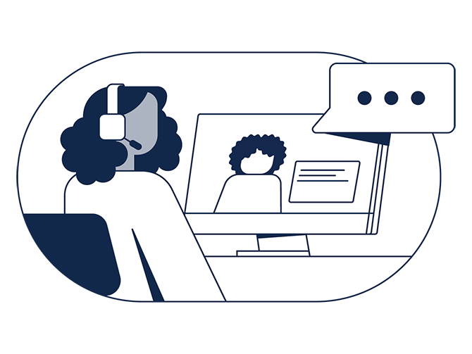 Illustration d'une femme portant un casque et offrant une assistance pour Intersight via un chat vidéo.