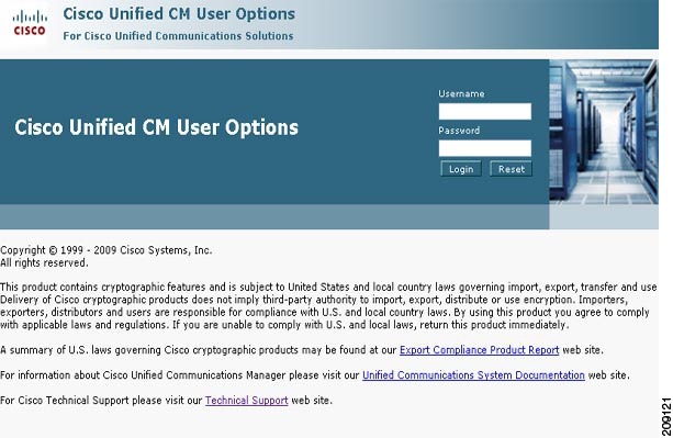 cisco unified communications manager user options url
