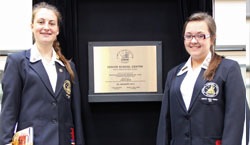 Year 12 students, Jessica Drummer (Head Prefect) and Olivia Ronan (Deputy Head Prefect) with plaque Year 12 students, Jessica Drummer (Head Prefect) and Olivia Ronan (Deputy Head Prefect) with plaque