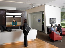 Nyilvános TelePresence helyszín előtere a kaliforniai Santa Clara városában.