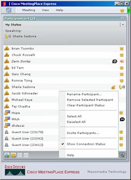 �} 5 Cisco Unified MeetingPlace Express �̎Q���҃��X�g�Ɖ�c�̊Ǘ�