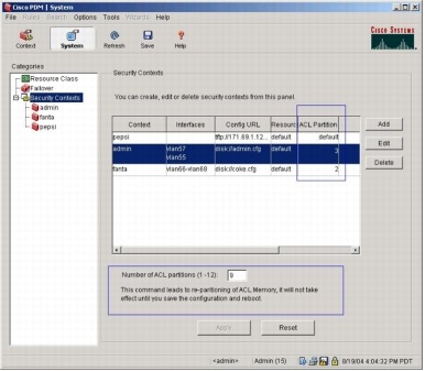 �} 4 Cisco PIX Device Manager �� ACL ������ �v�[���p�� Resource Manager