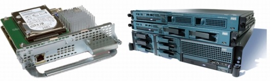 図 1 Cisco WAE アプライアンスおよびルータ統合型ネットワーク モジュール