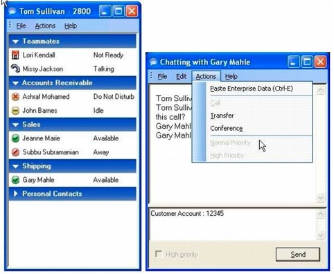 図 2 Desktop に表示される担当者の一覧とチャット用ウィンドウ