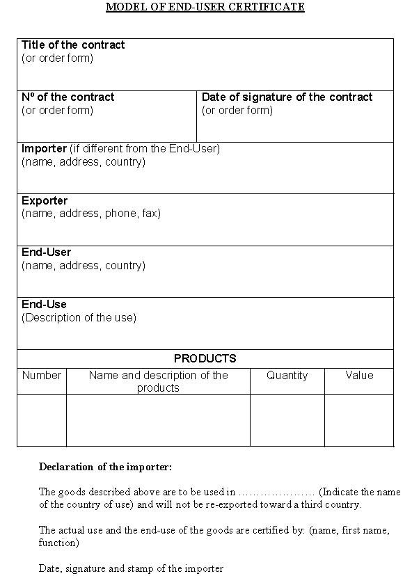 Model of End-User Certificate