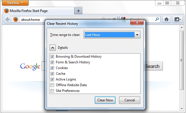 Clear Browsing History Window