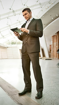Man walking through server room