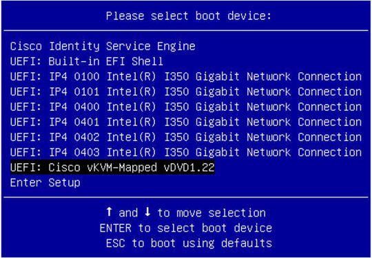 Selection of boot device for Cisco ISE installation