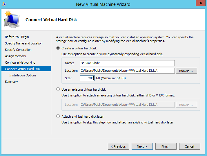Connect virtual hard disk to the virtual machine.