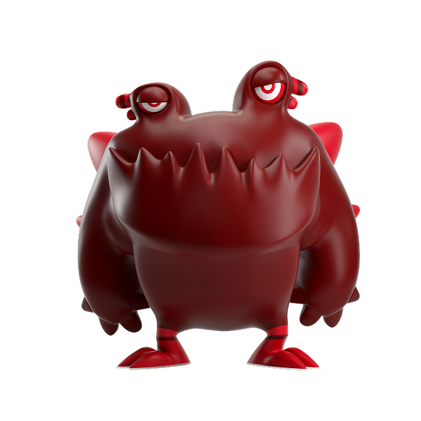 A red monster representing an online threat with a mischievous facial expression.