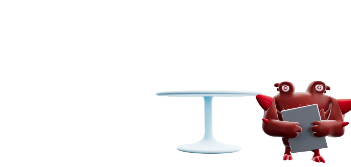 A red monster representing an online threat with a mischievous facial expression.