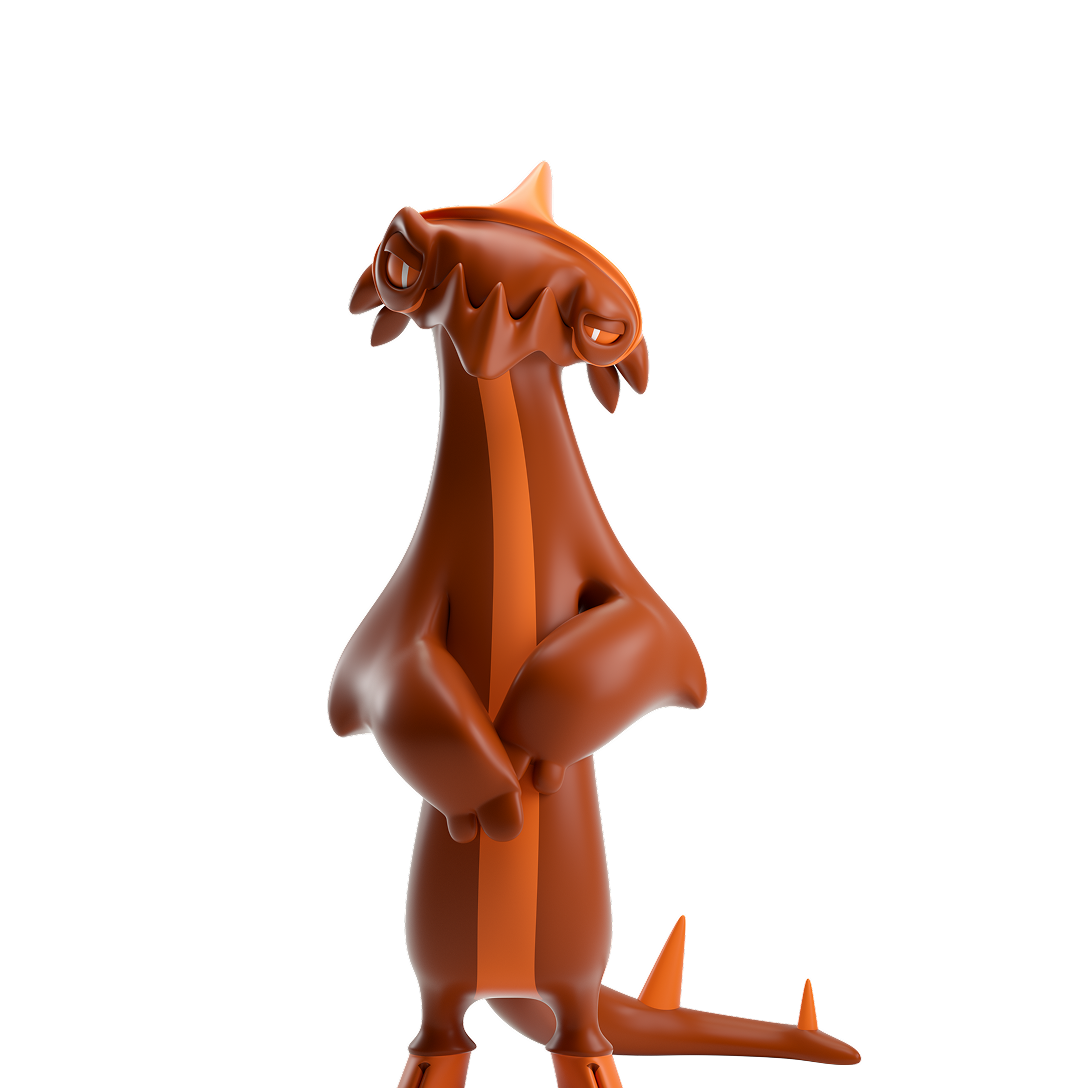 An orange monster representing an online threat with a menacing facial expression.