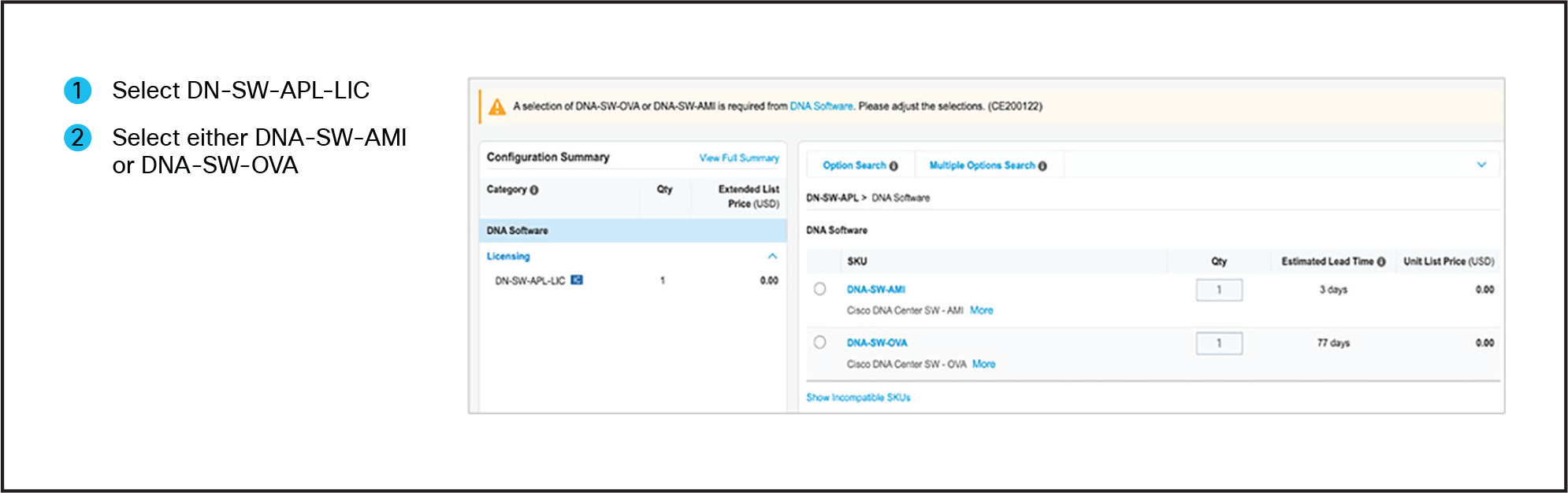 Ordering Cisco DNA Center Virtual Appliance license in Cisco Commerce