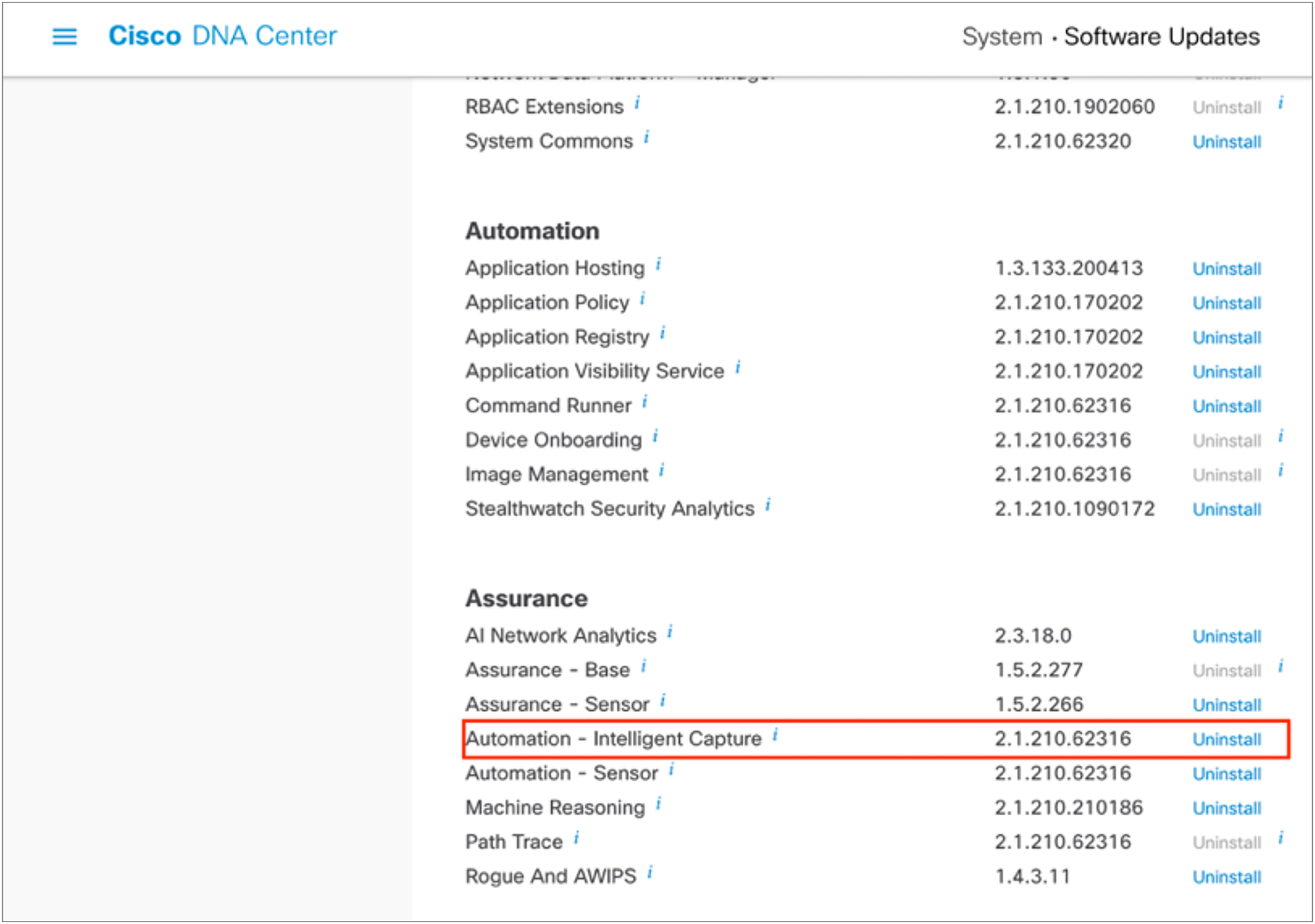 Location of the Intelligent Capture package within the Software Updates page