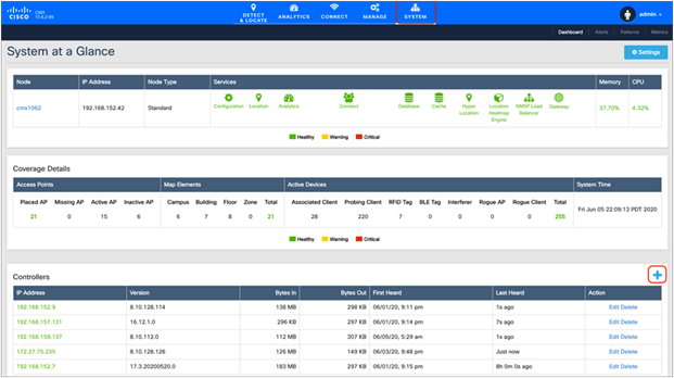 CMX System page where you can add a controller