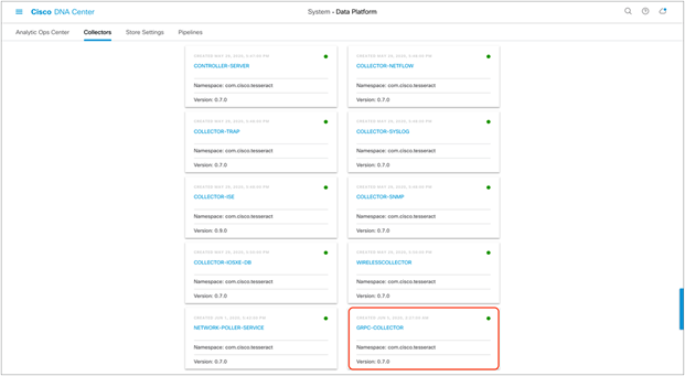 GRPC-COLLECTOR button within Data Platform