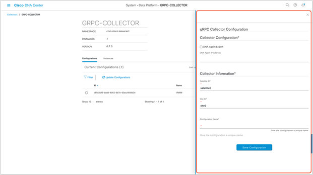 Credentials required to connect vNAM with Cisco DNA Center