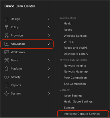 Location of Intelligent Capture Settings on the hamburger menu