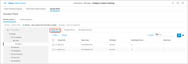 AP Stats Capture is enabled for specific APs