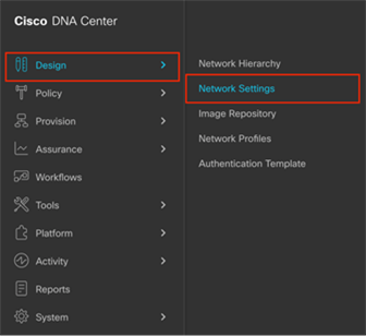 Location of Network Settings from the hamburger menu