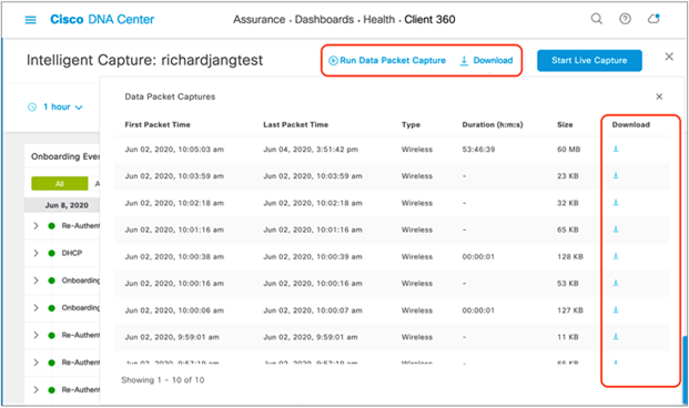 Enabling Data Packet Capture, and downloading packets captured