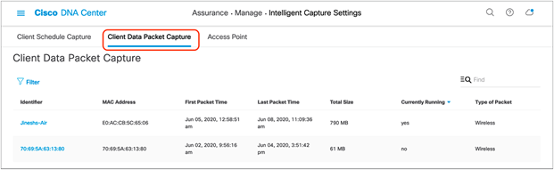 Viewing ongoing or completed Data Packet Capture sessions