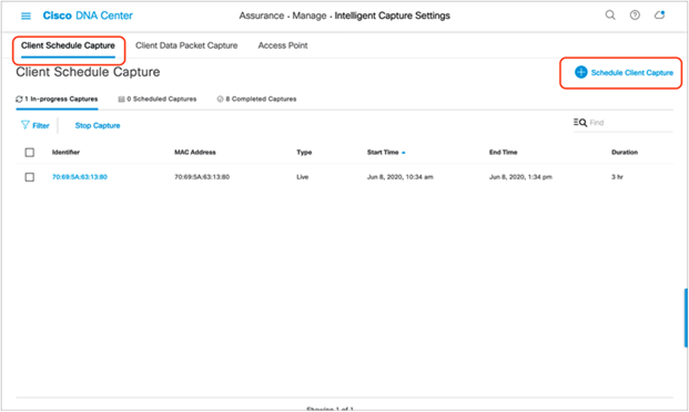 Scheduling a Live Capture on the Client Schedule Capture page