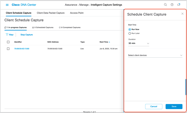 The Schedule Client Capture menu