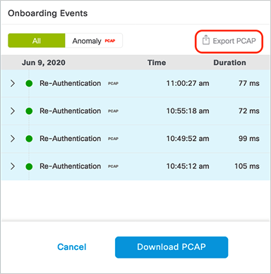 Downloading a range of anomaly or Live Capture packets