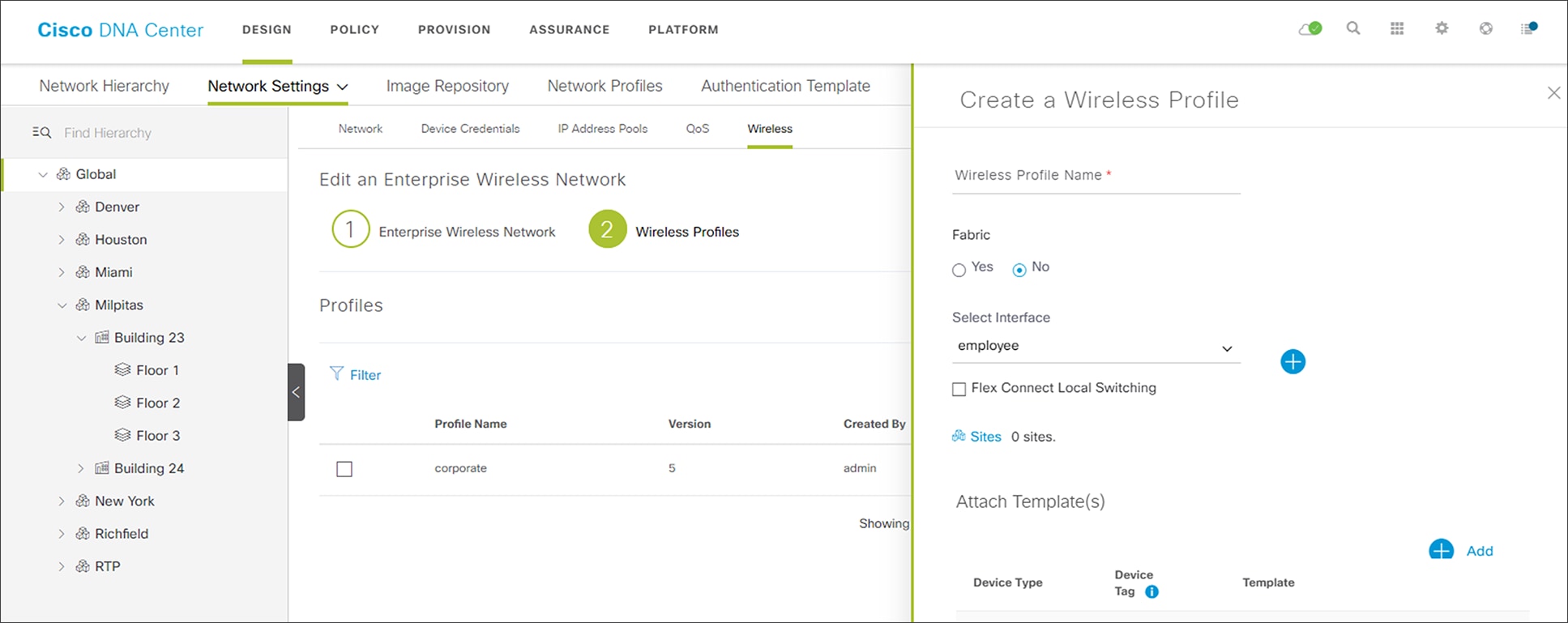 Create a Wireless Profile side panel