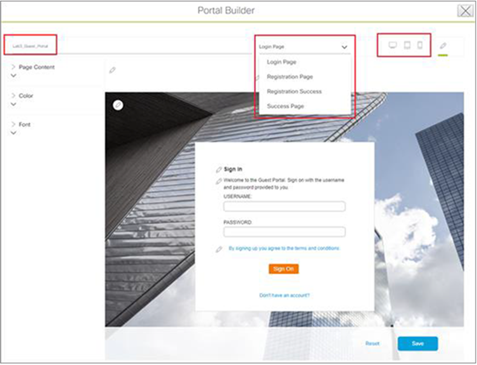 Portal Builder Screen