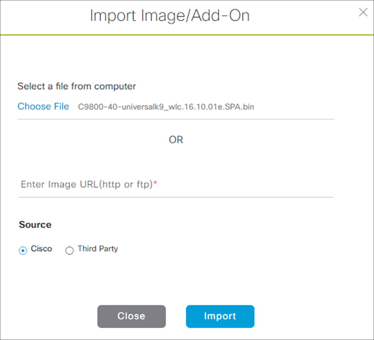 Import Image/Add-On screen