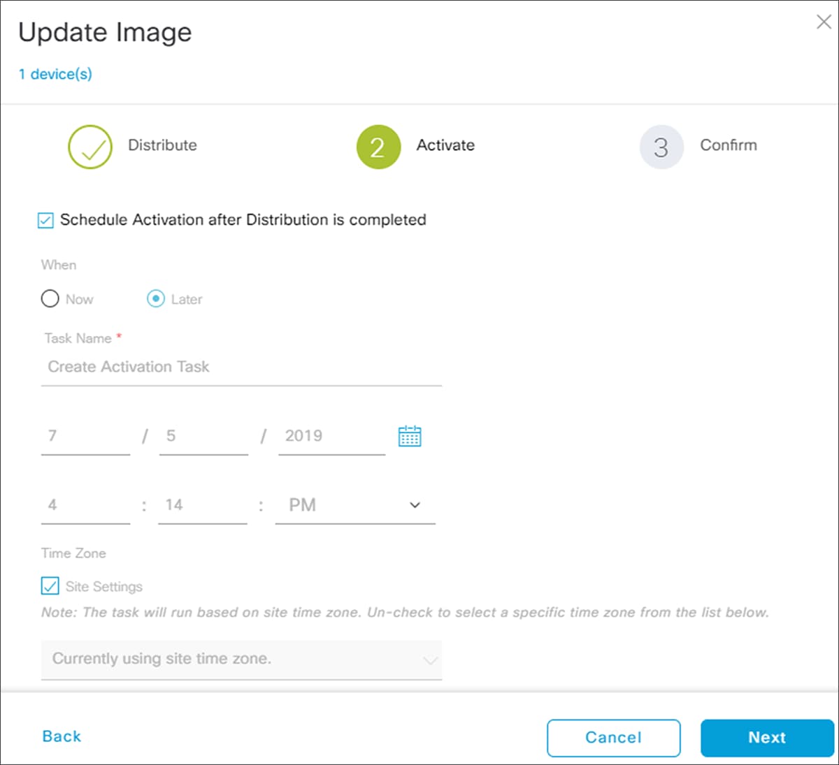 Update Image side panel - Step 2 Activate