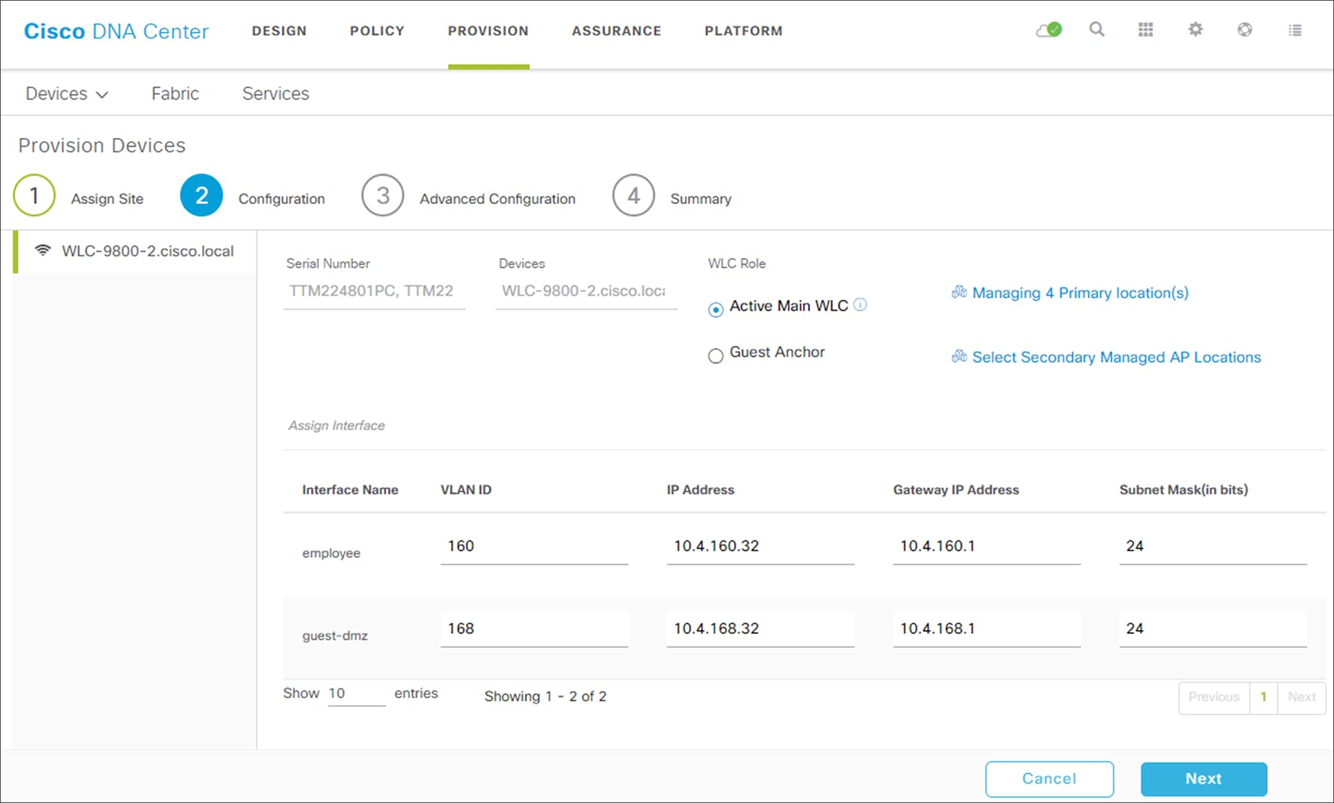 Enterprise WLC settings