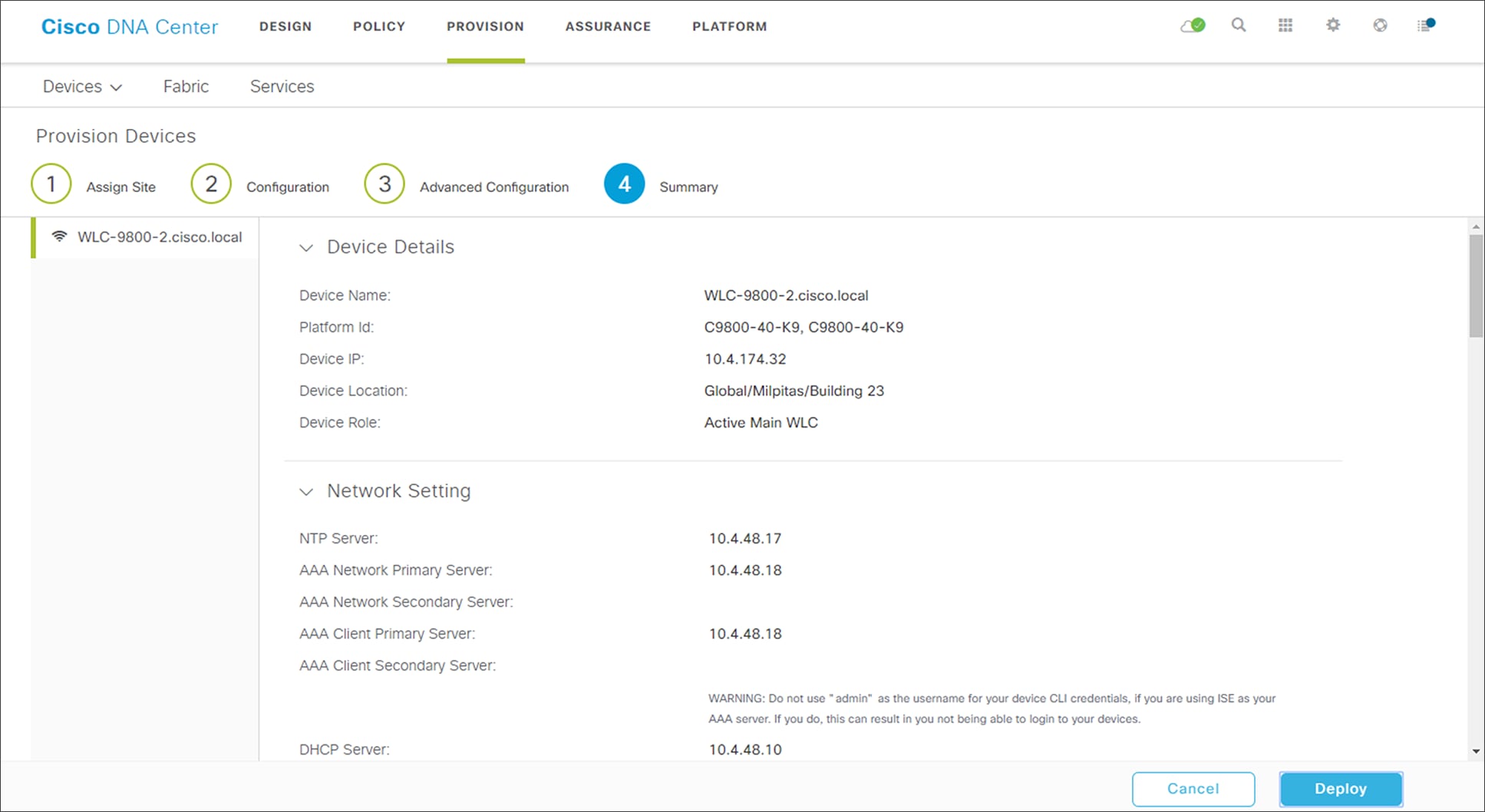Device Provisioning - Step 4 Summary