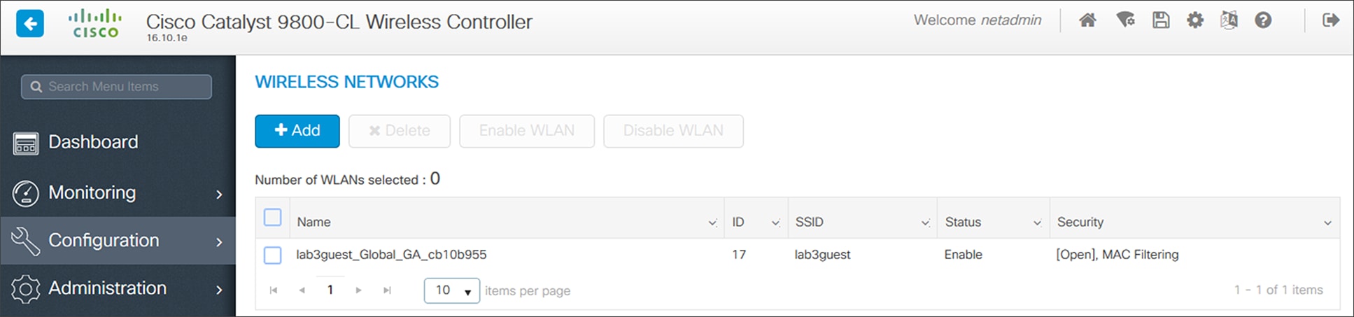 WLAN / SSID created by Cisco DNA Center for the guest anchor WLC