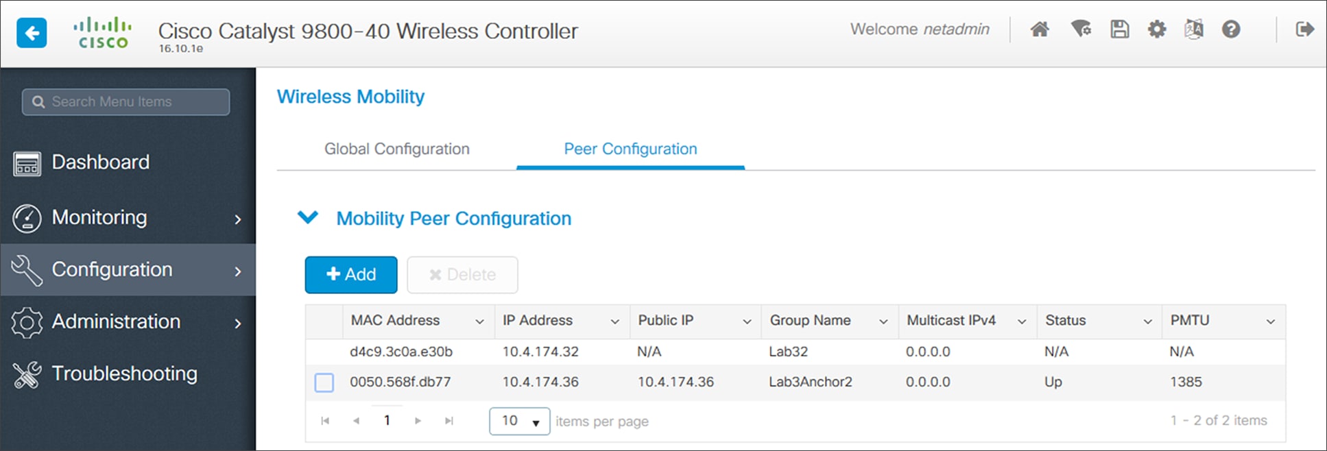 Mobility tunnel on the foreign controller (WLC-9800-2)