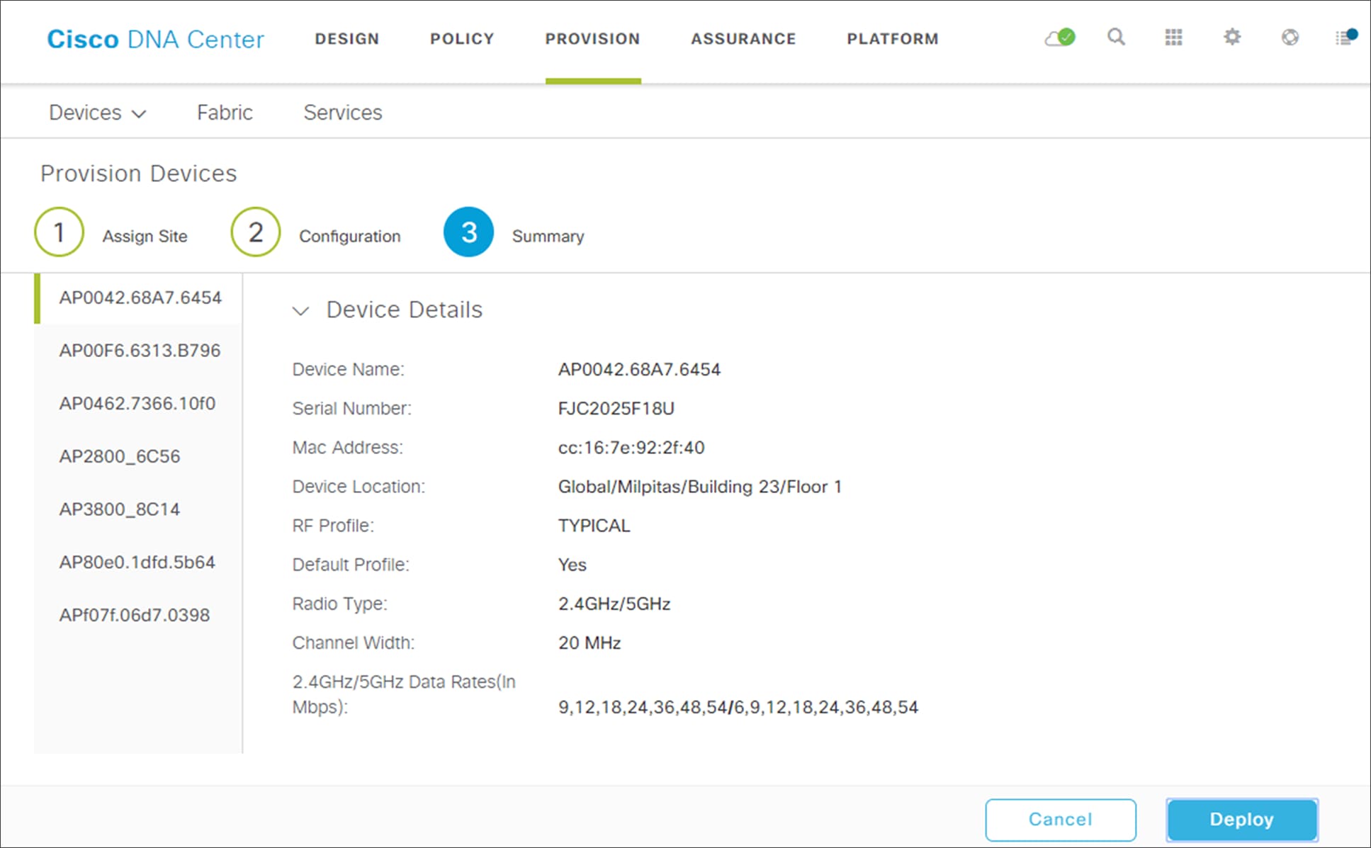 AP provisioning Step 3 Summary