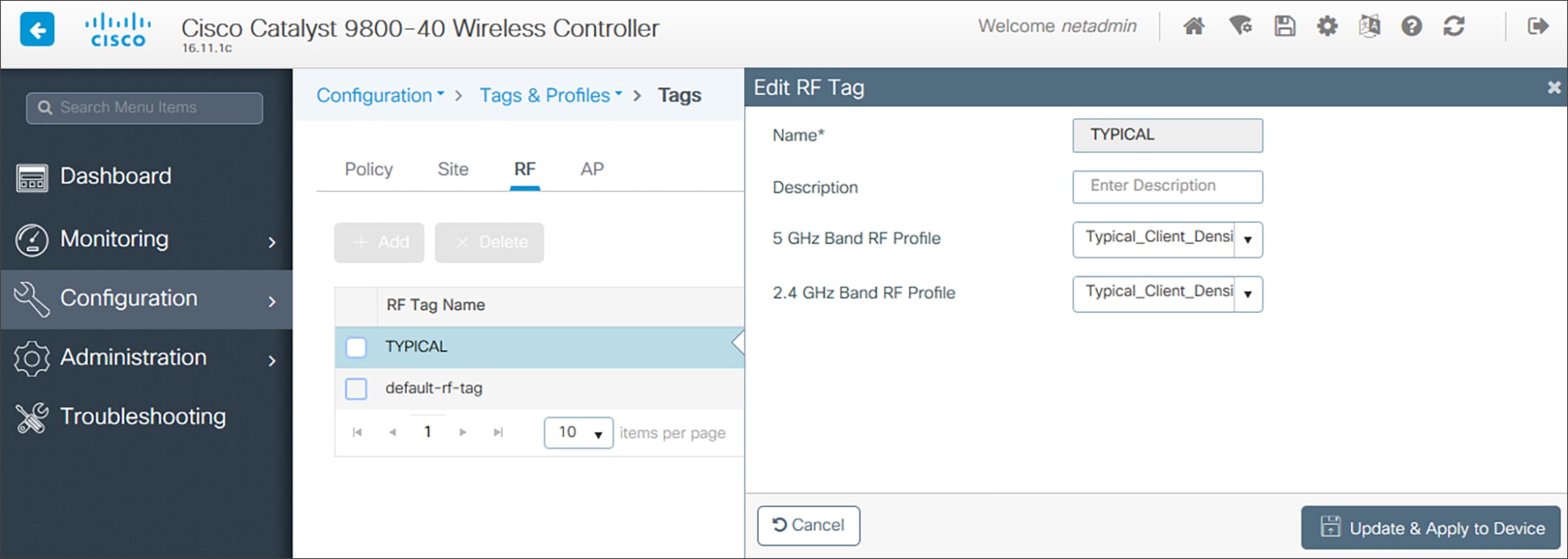 TYPICAL RF Tag created by Cisco DNA Center