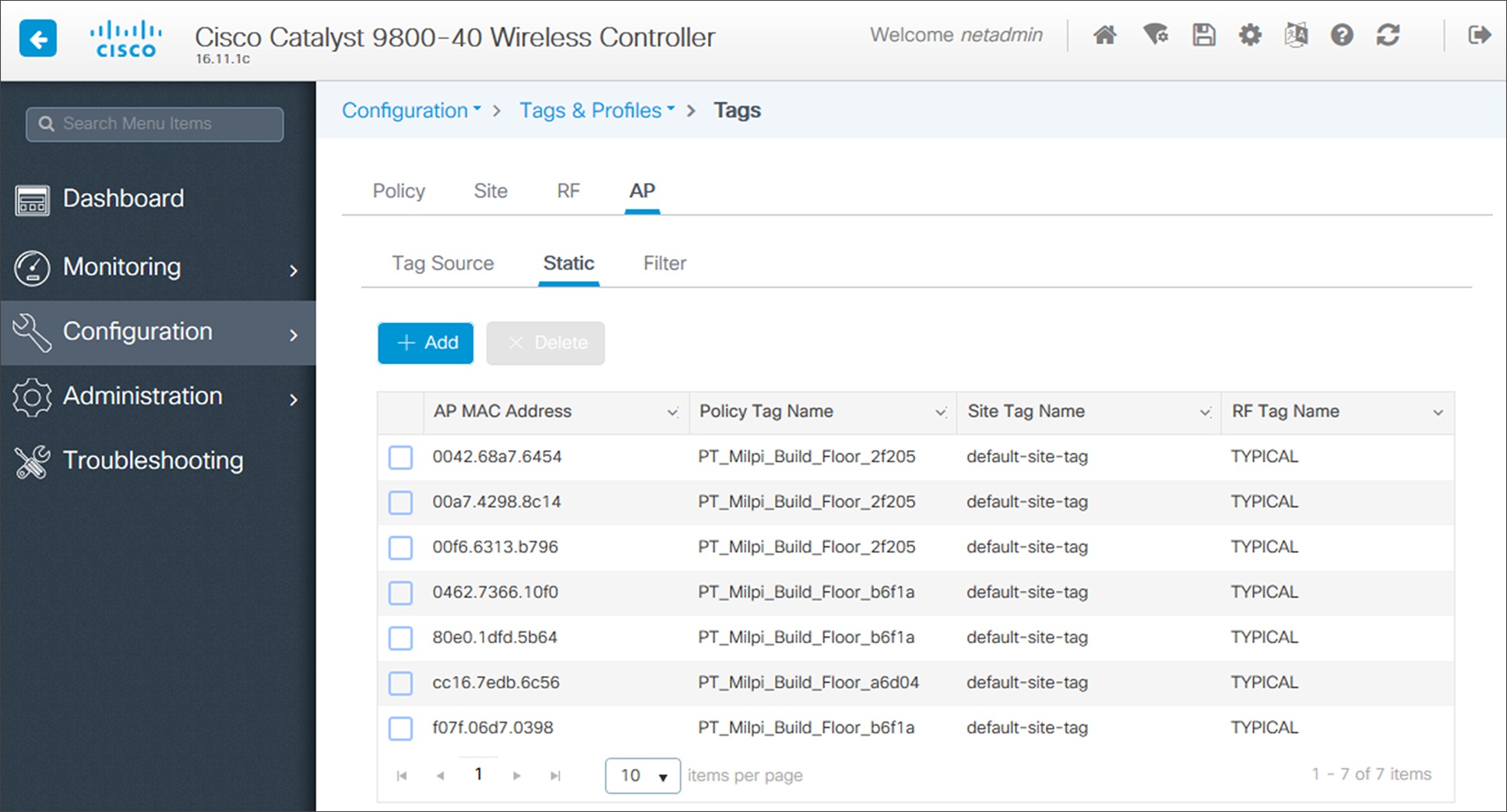 Static assignment of tags to APs by Cisco DNA Center