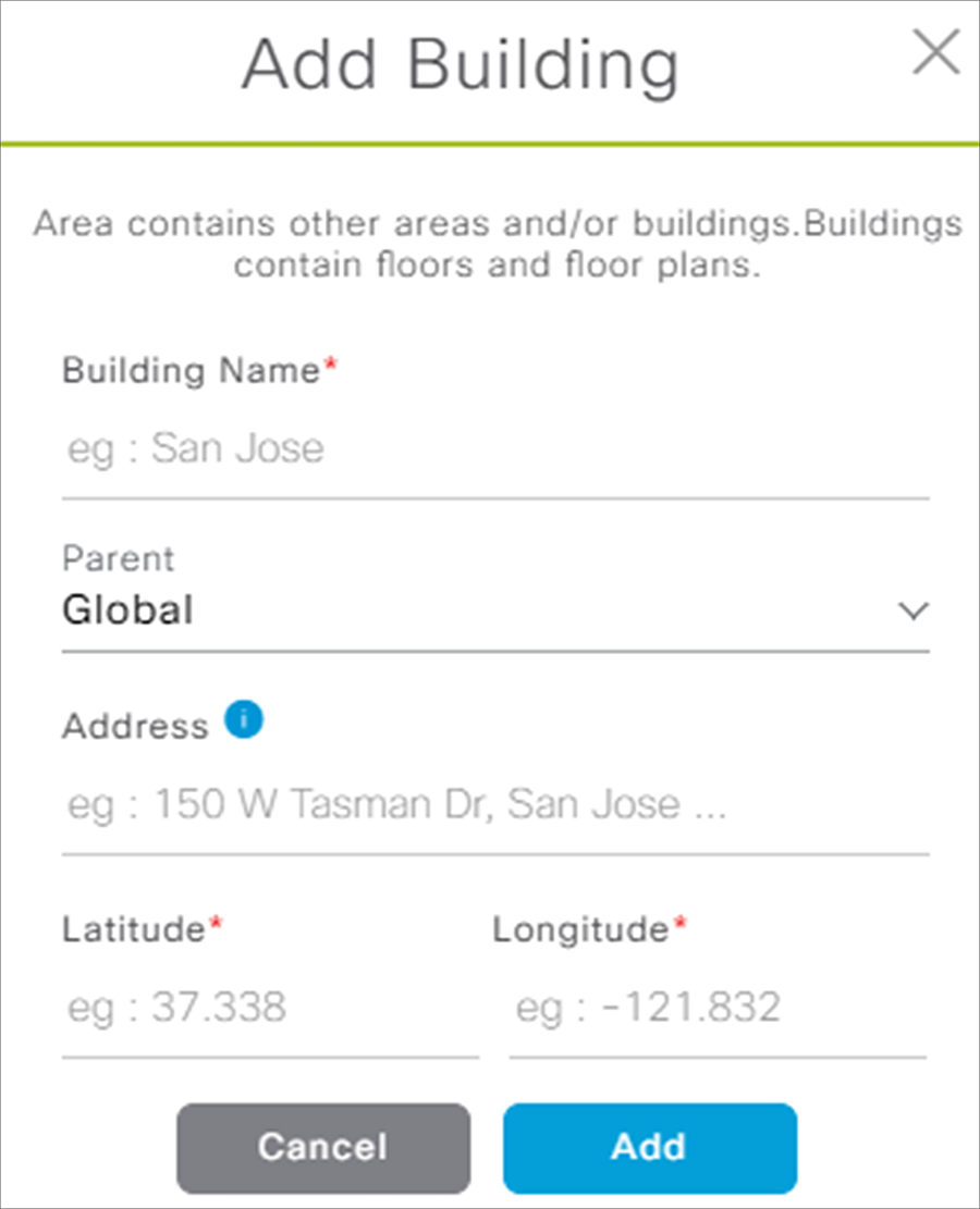 Add Building pop-up window
