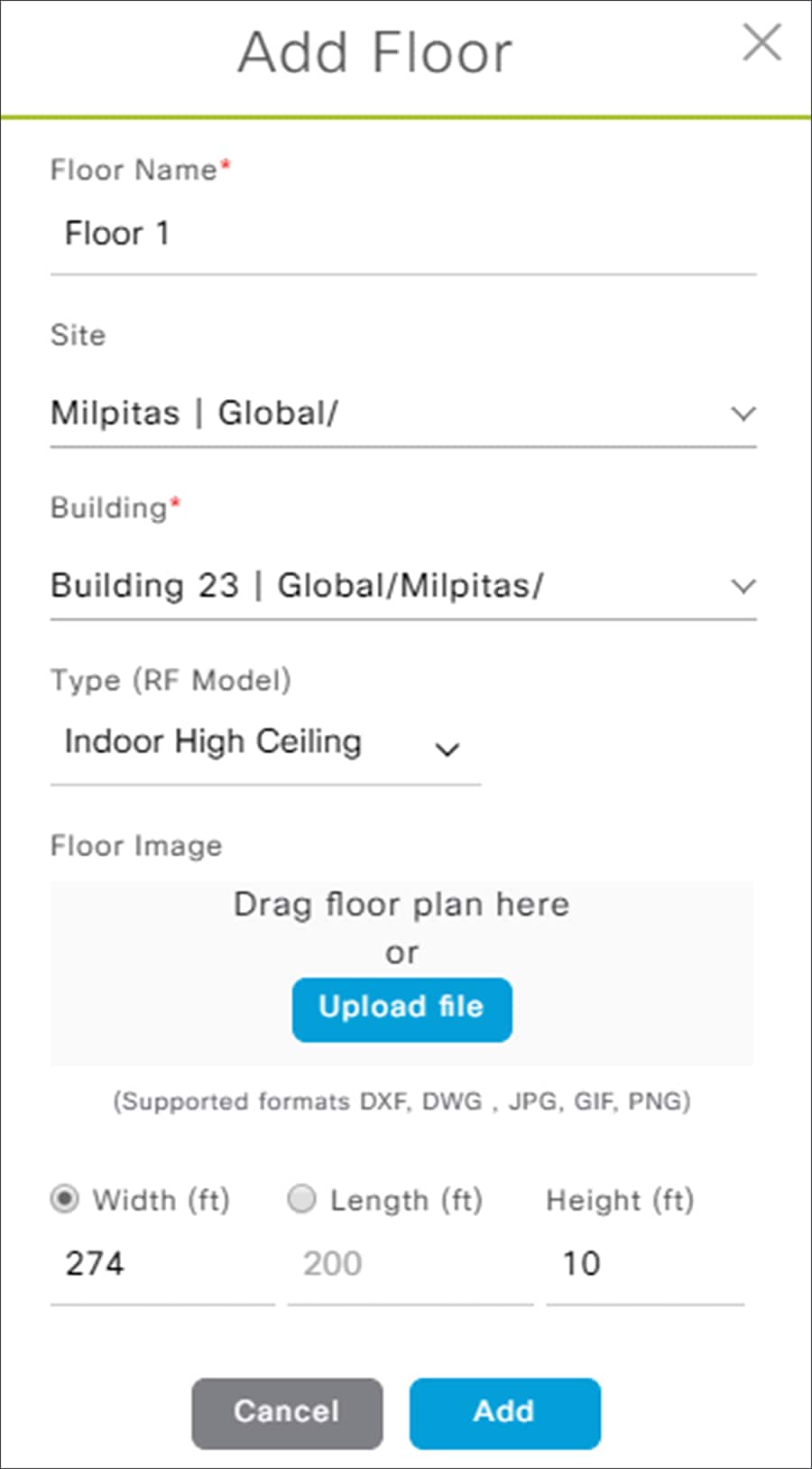 Add Floor pop-up window