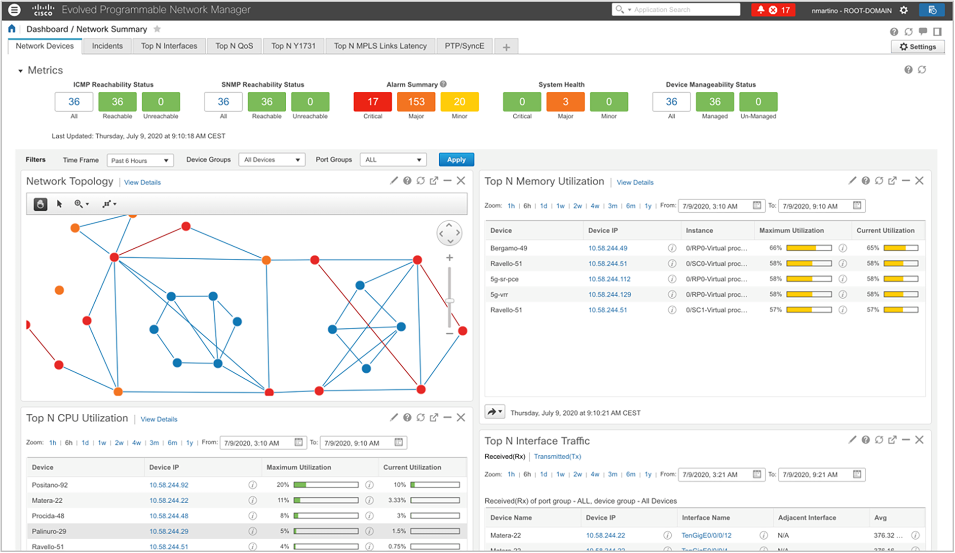 Cisco Evolved Programmable Network Manager Dashboard