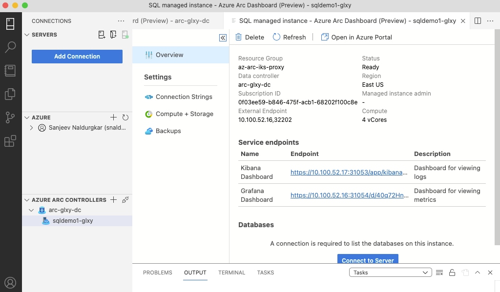 SQL-managed instance – Azure Arc Dashboard