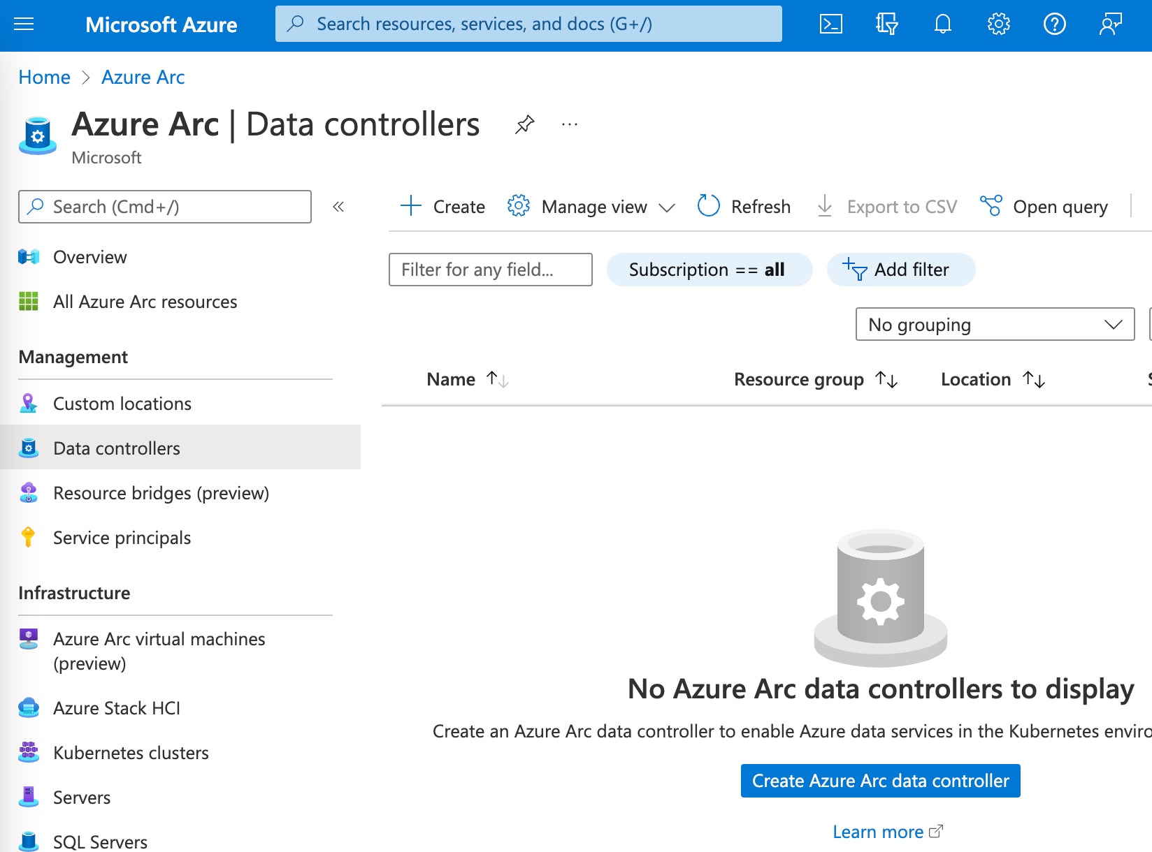 Create Azure Arc data controller