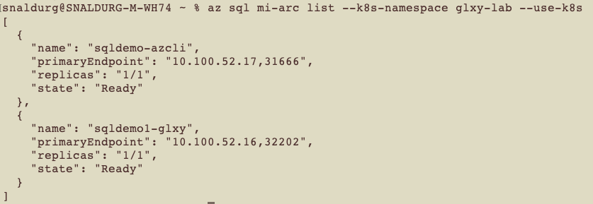 > az sql mi-arc list --k8s-namespace glxy-lab --use-k8s