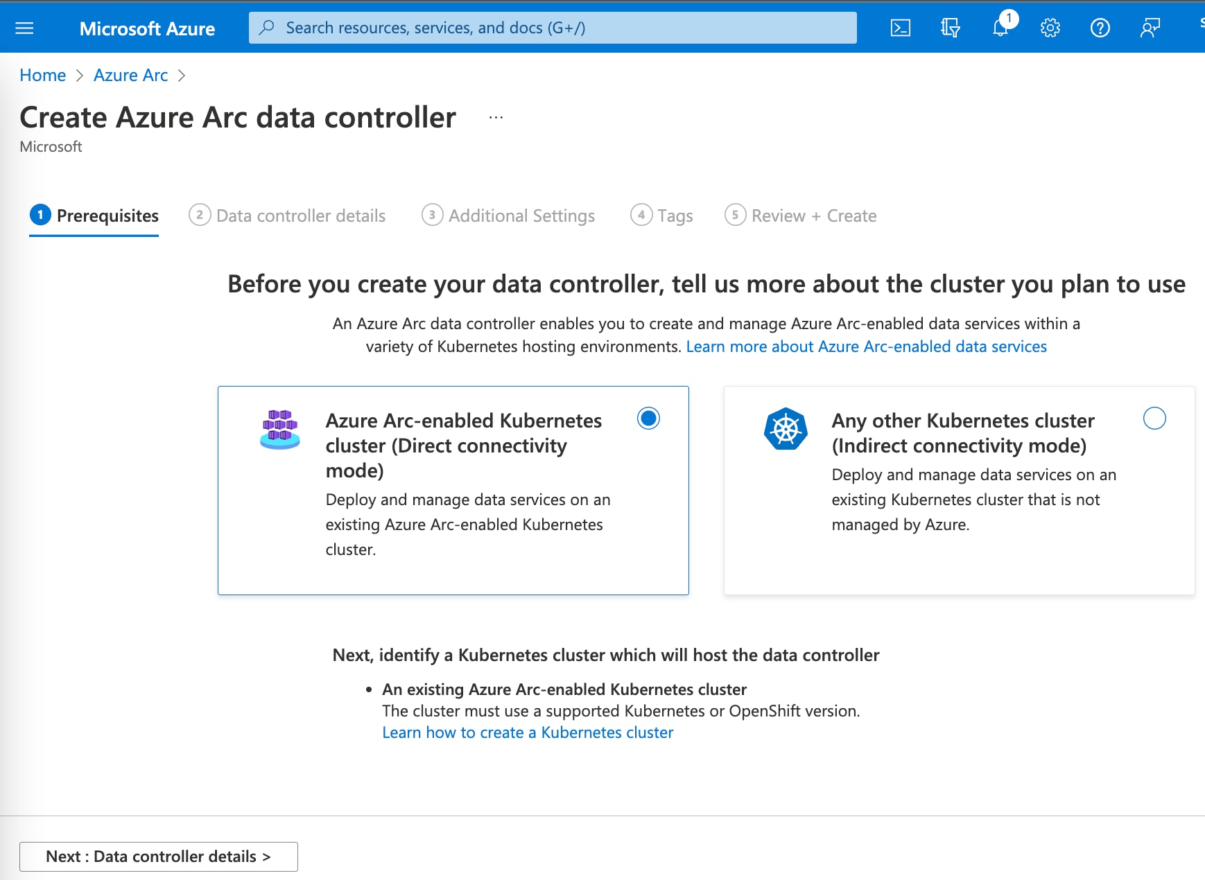 Azure Arc-enabled Kubernetes cluster (Direct connectivity mode)