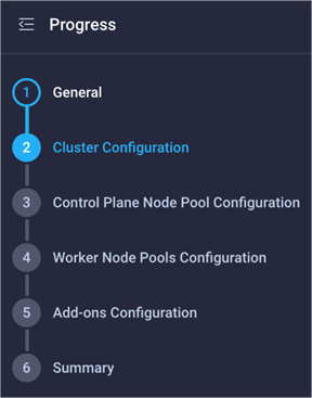 Steps in the IKS cluster creation wizard